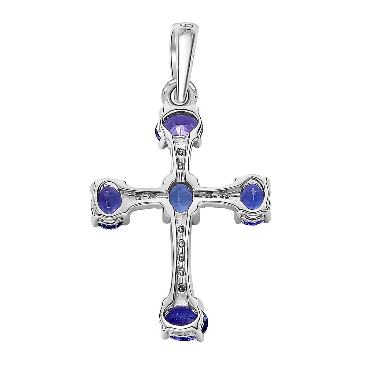 9K White Gold Tanzanite and Moissanite Cross Pendant 1.00 Ct.