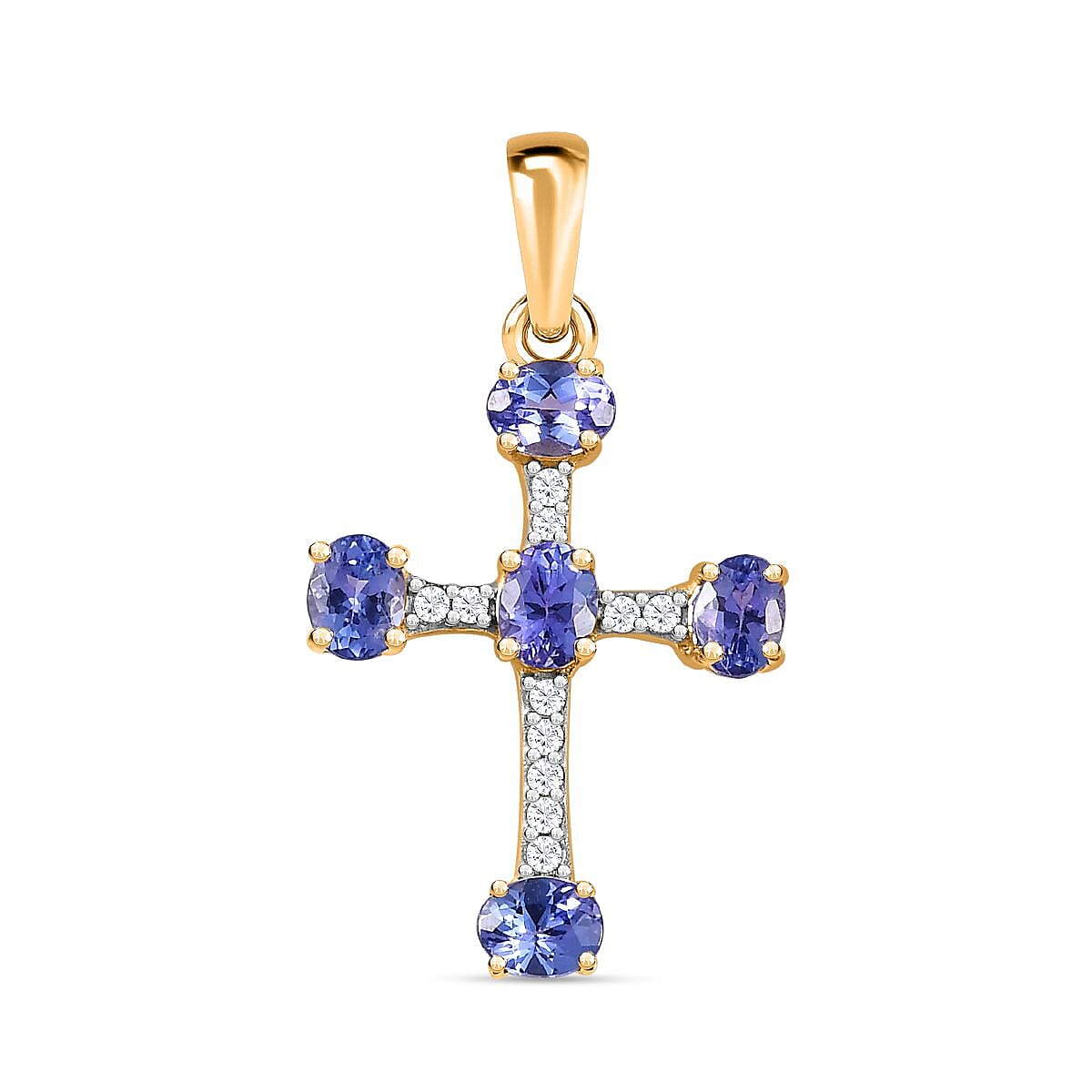 9K Yellow Gold Tanzanite and Moissanite Cross Pendant 1.00 Ct.
