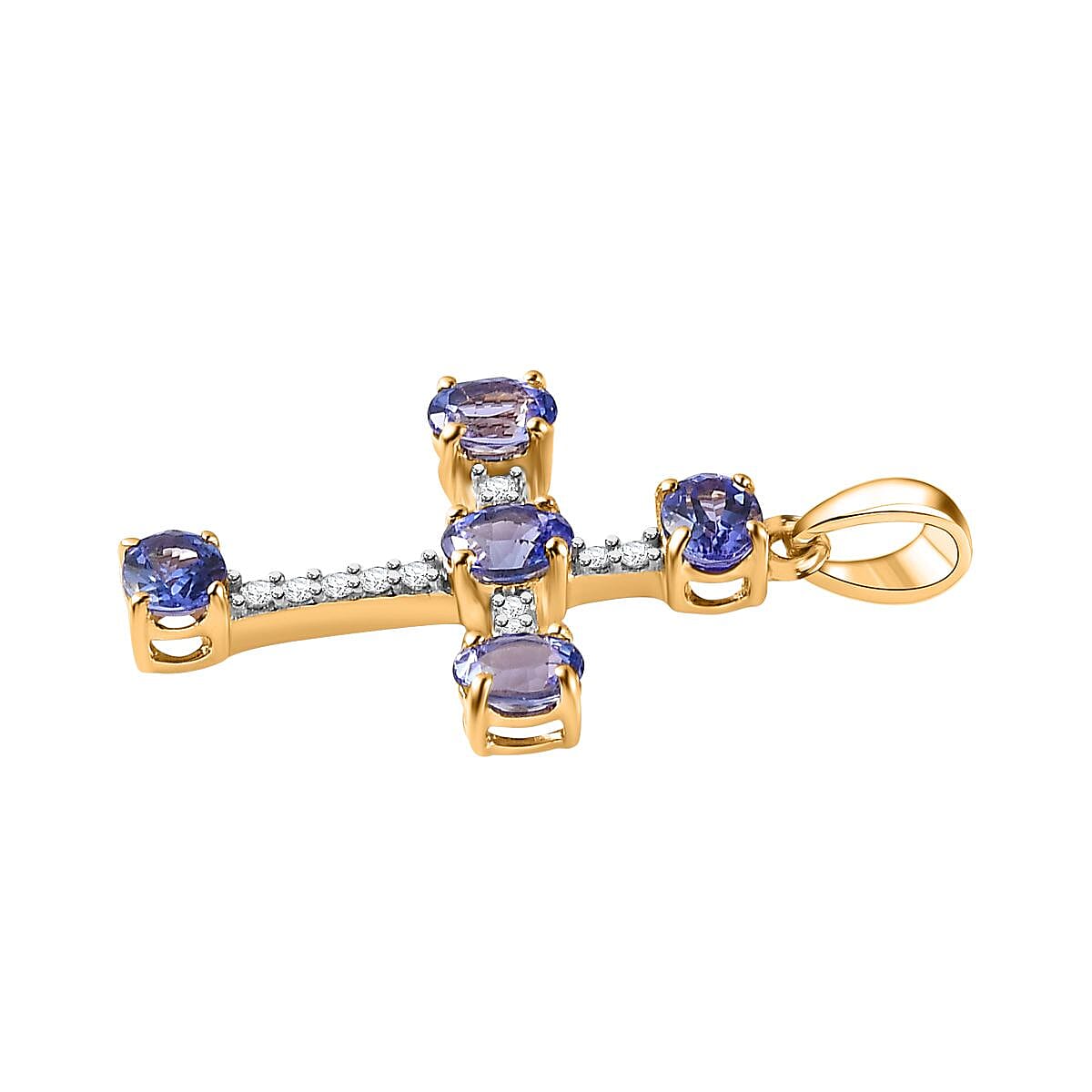 9K Yellow Gold Tanzanite and Moissanite Cross Pendant 1.00 Ct.