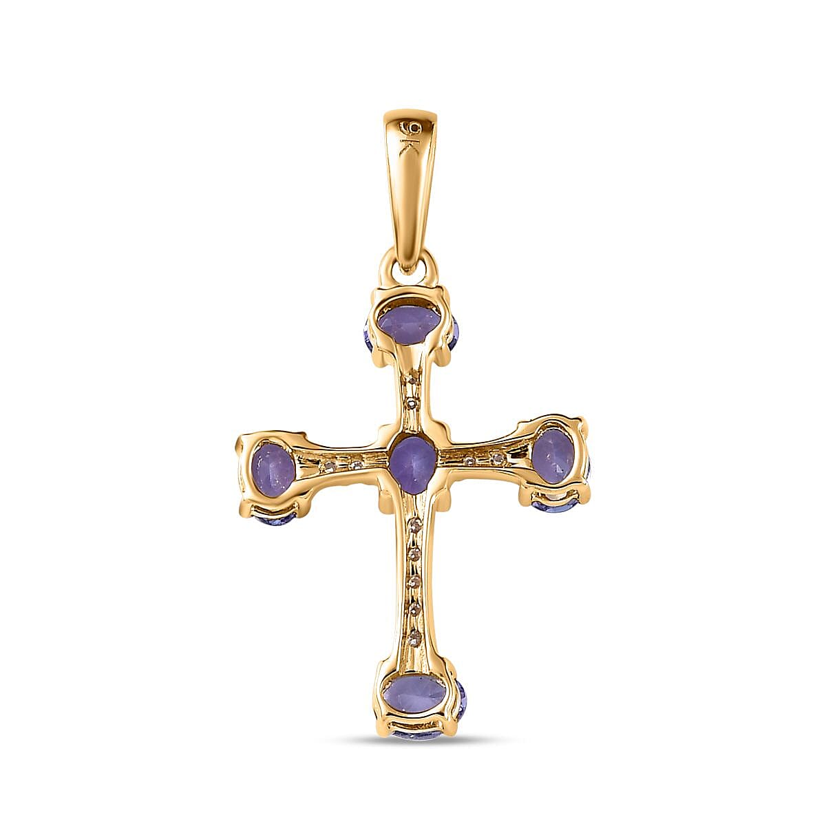9K Yellow Gold Tanzanite and Moissanite Cross Pendant 1.00 Ct.