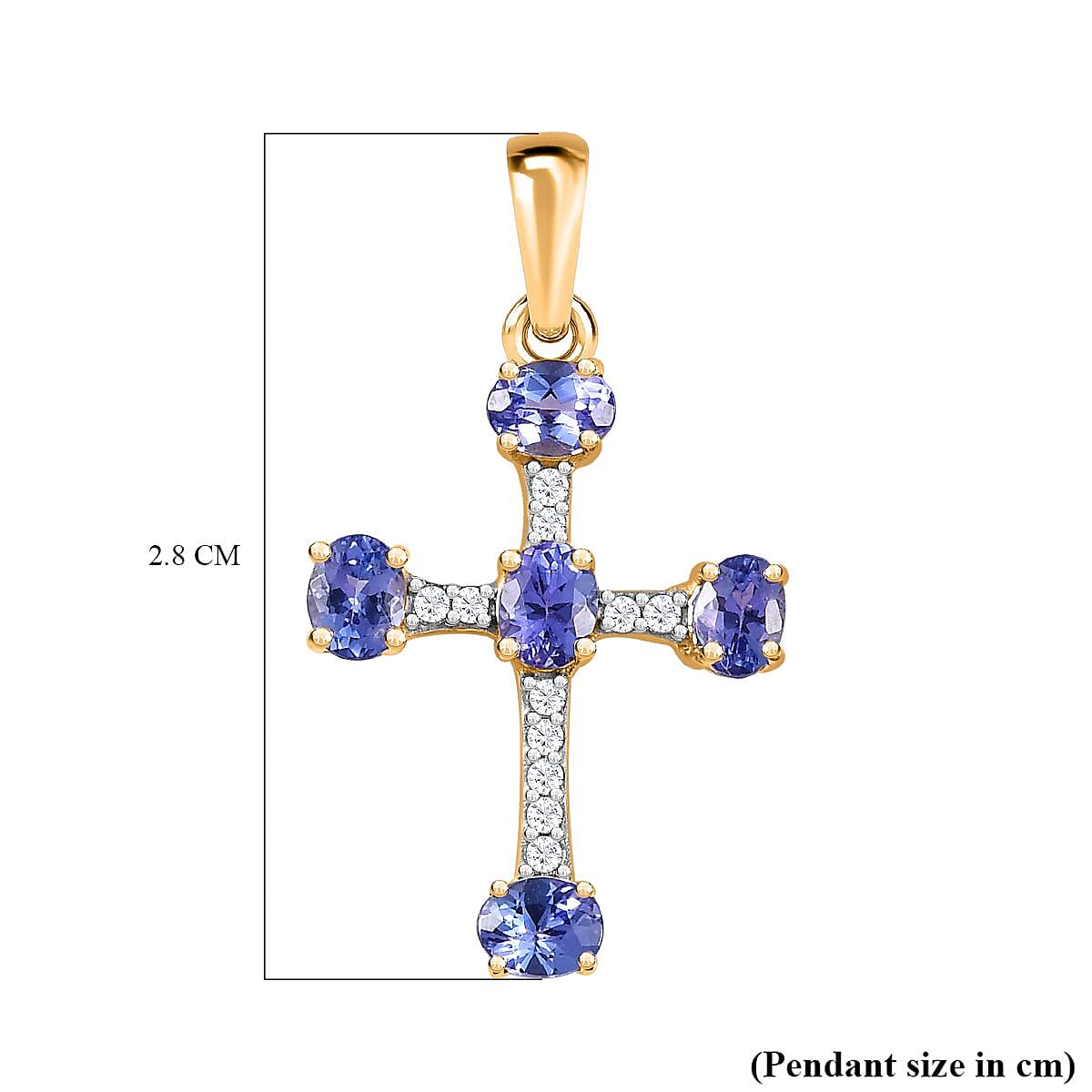 9K Yellow Gold Tanzanite and Moissanite Cross Pendant 1.00 Ct.