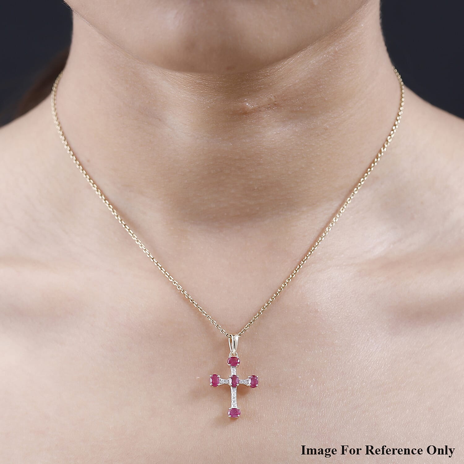 9K White Gold Ruby and Moissanite Cross Pendant 1.43 Ct.