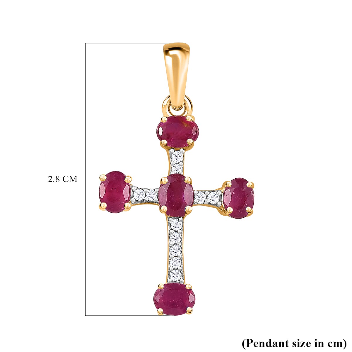 9K White Gold Ruby and Moissanite Cross Pendant 1.43 Ct.