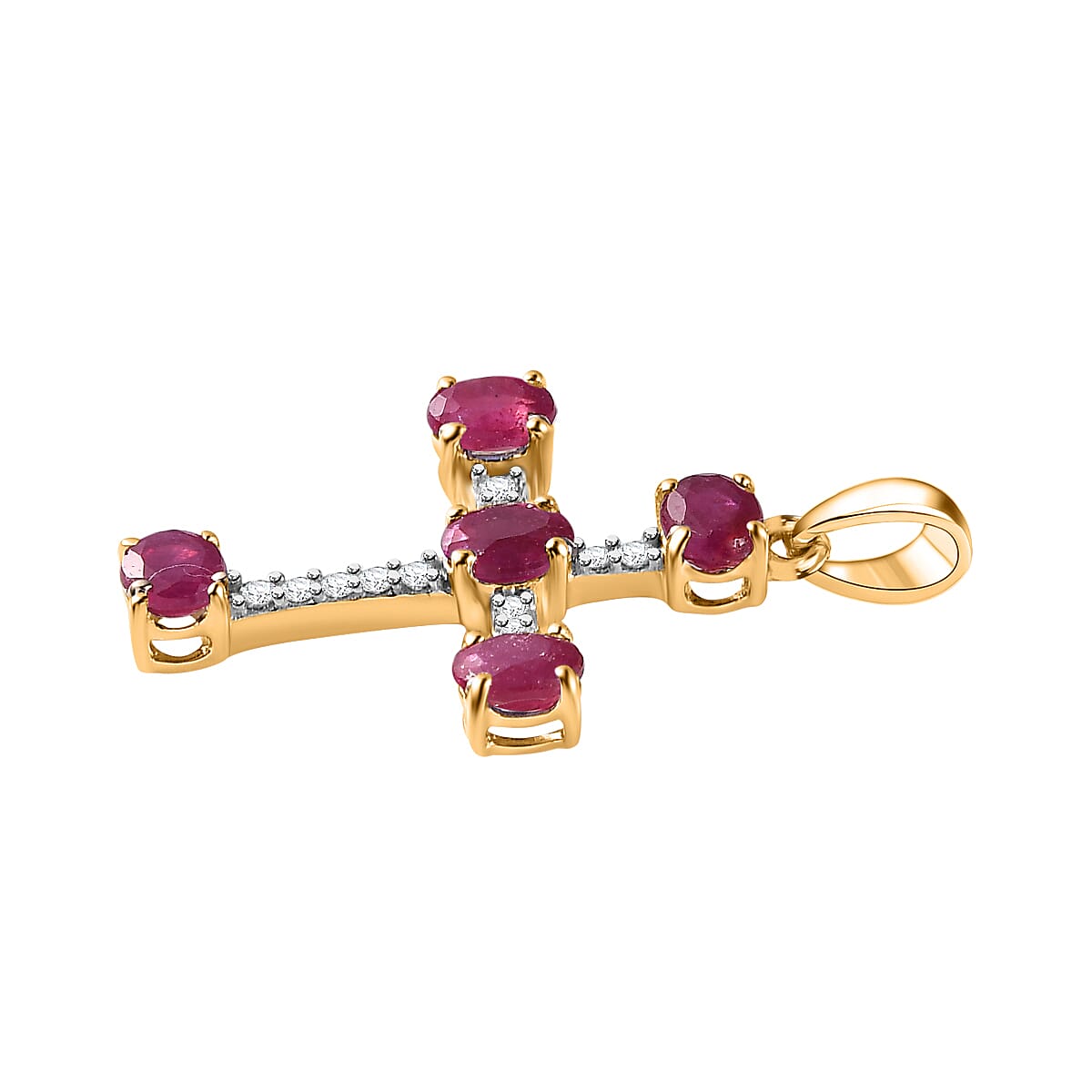 9K Yellow Gold AA African Ruby (FF) and Moissanite Cross Pendant 1.43 Ct.