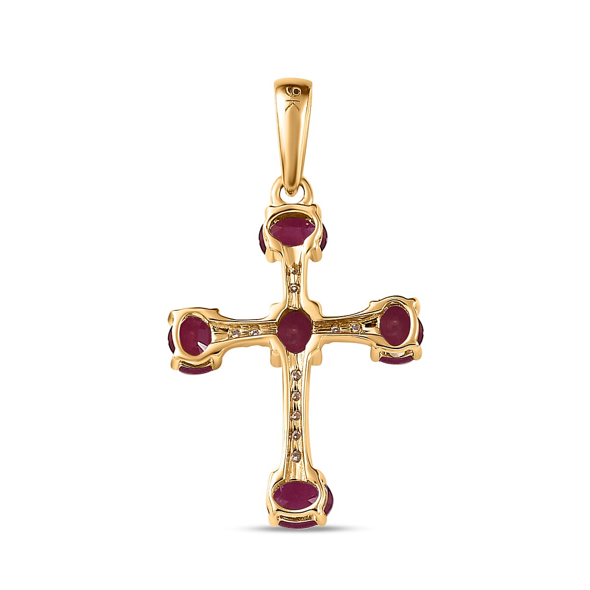 9K Yellow Gold AA African Ruby (FF) and Moissanite Cross Pendant 1.43 Ct.