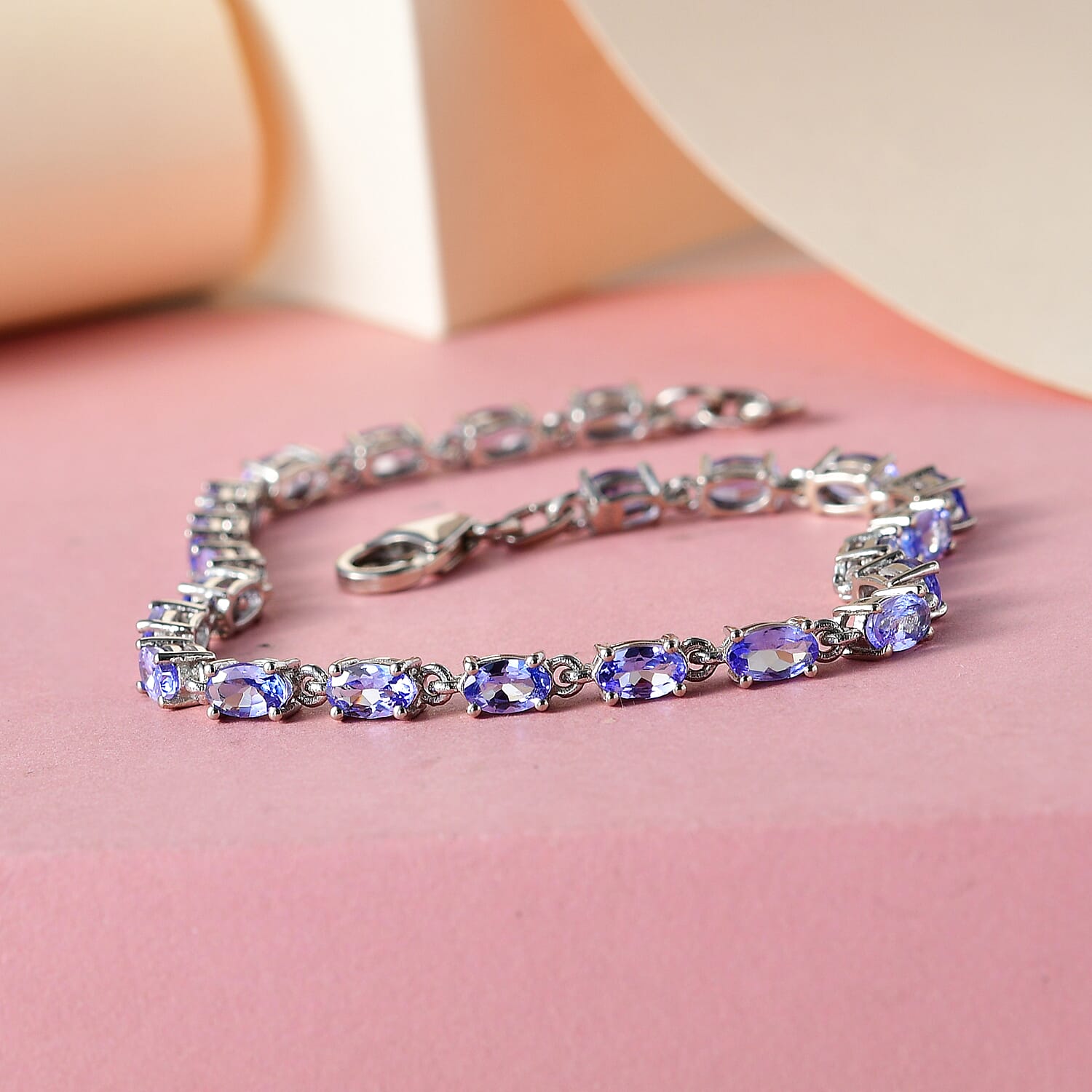Tanzanite Bracelet (Size - 7.5) in Platinum Overlay Sterling Silver 5.06 Ct.