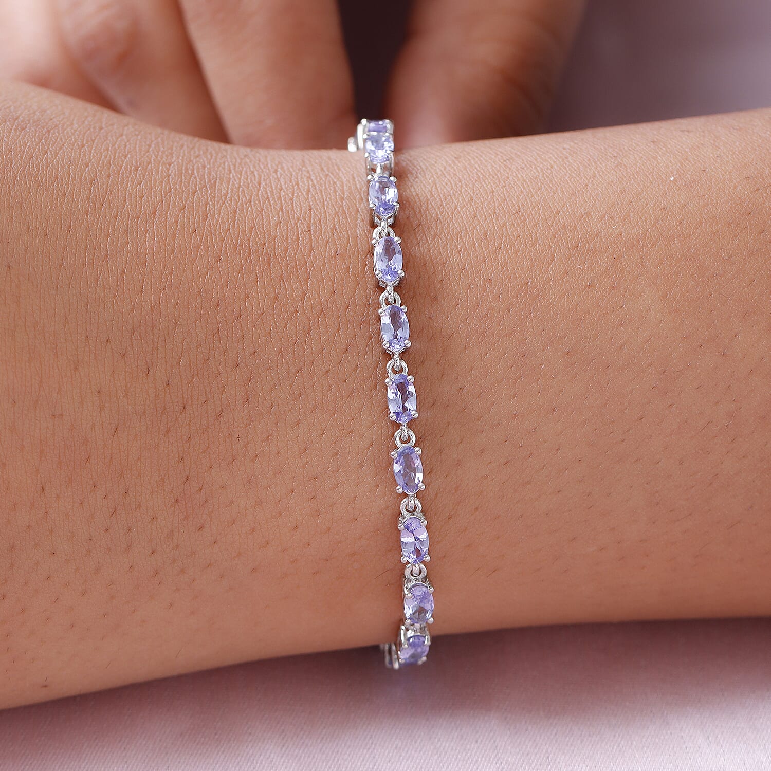 Tanzanite Bracelet (Size - 7.5) in Platinum Overlay Sterling Silver 5.06 Ct.