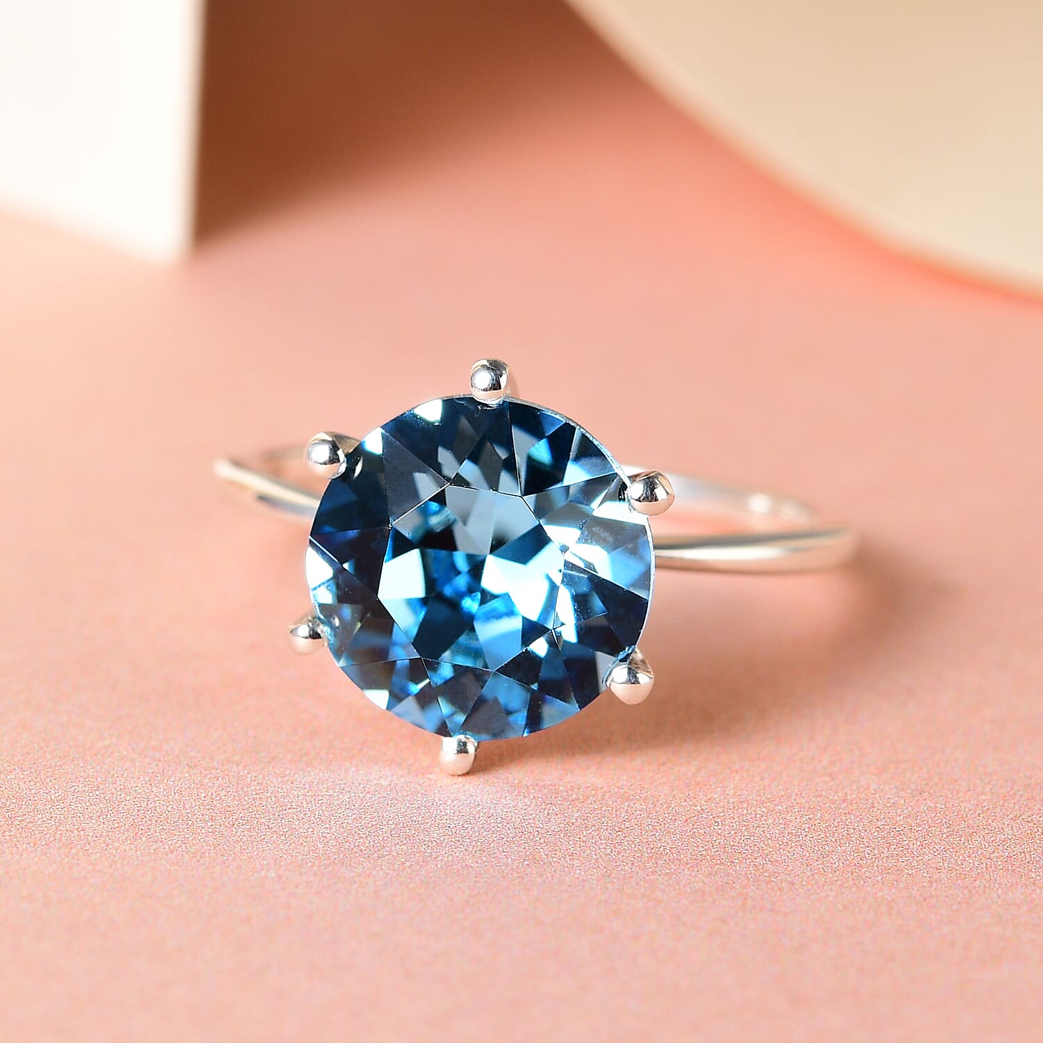 Aquamarine Crystal Solitaire Ring in Platinum Overlay Sterling Silver.