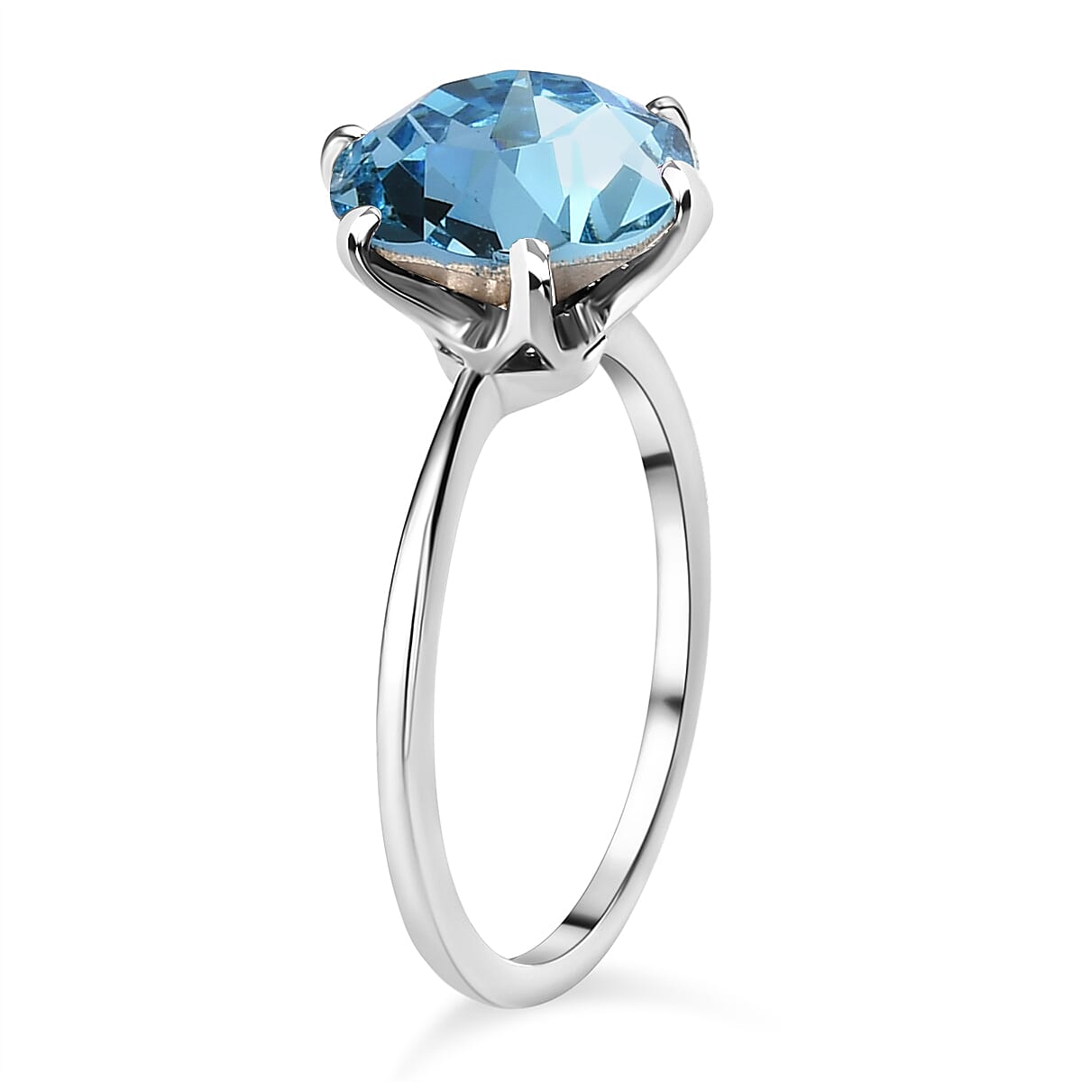 Aquamarine Crystal Solitaire Ring in Platinum Overlay Sterling Silver.