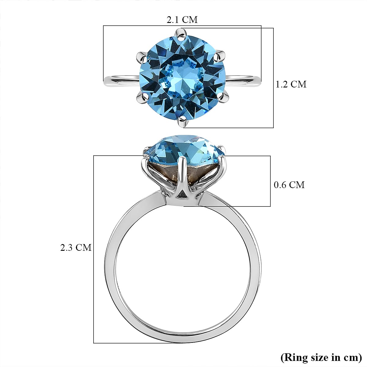 Aquamarine Crystal Solitaire Ring in Platinum Overlay Sterling Silver.