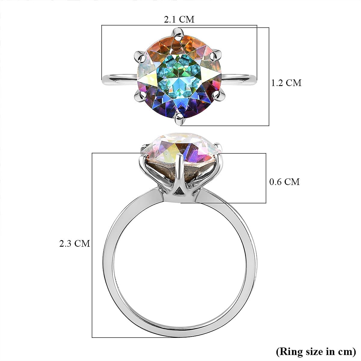 AB Crystal  Ring in Platinum Overlay Sterling Silver 3.18 Ct