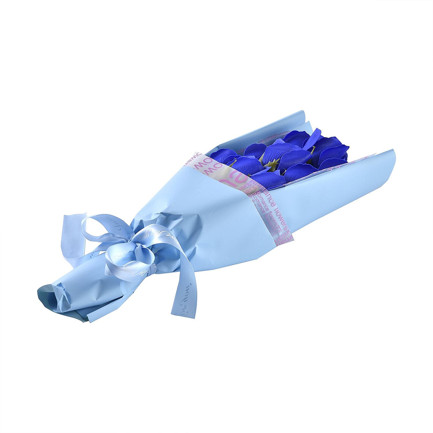 Hand or Bath Soap Flower Bouquet with 12 Flowers and Ring Box - Blue