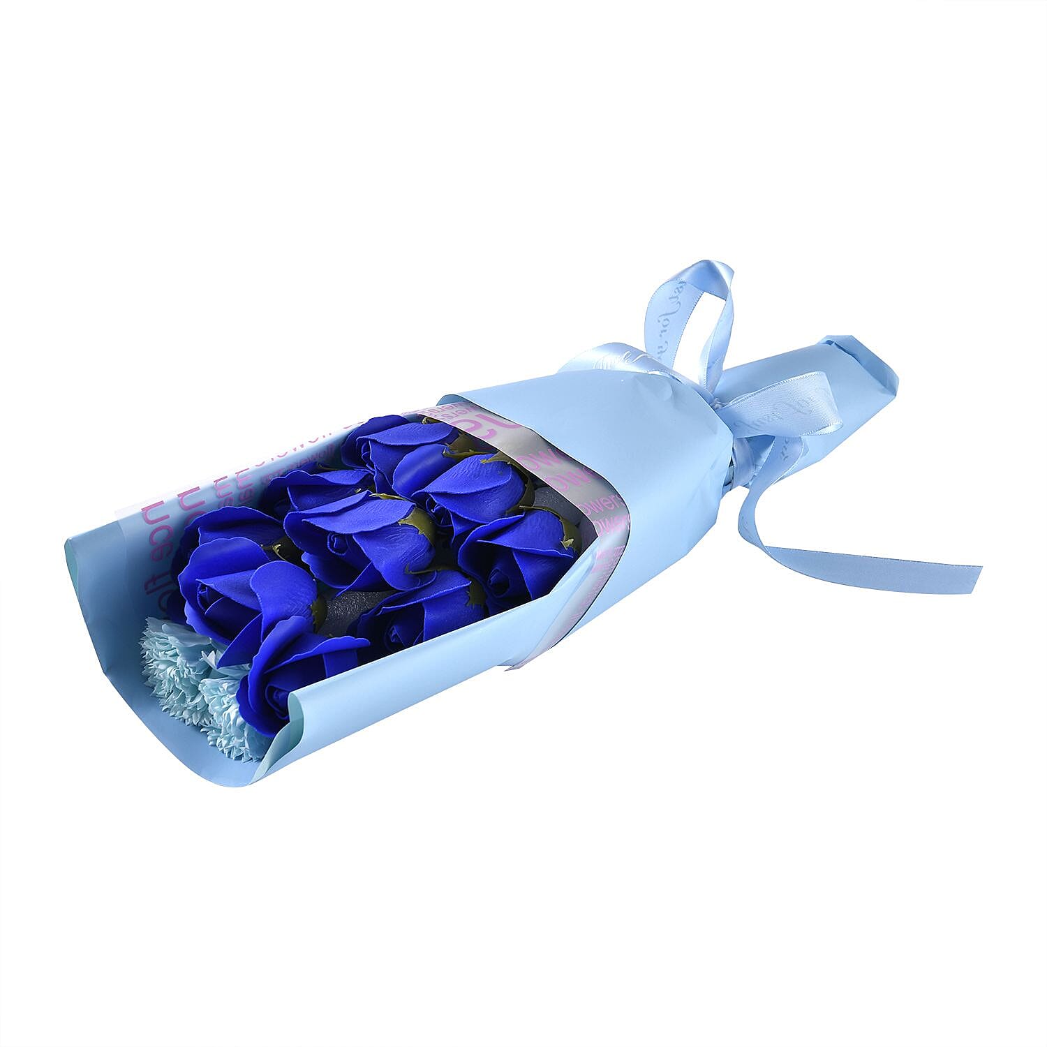 Hand or Bath Soap Flower Bouquet with 12 Flowers and Ring Box - Blue