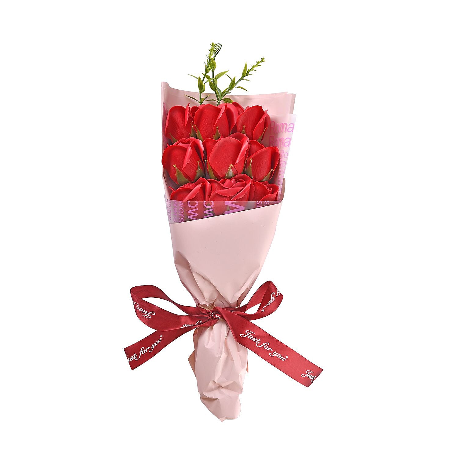 Hand or Bath Soap Flower Bouquet with 12 Flowers and Ring Box (Size 40x13x8 Cm) - Red