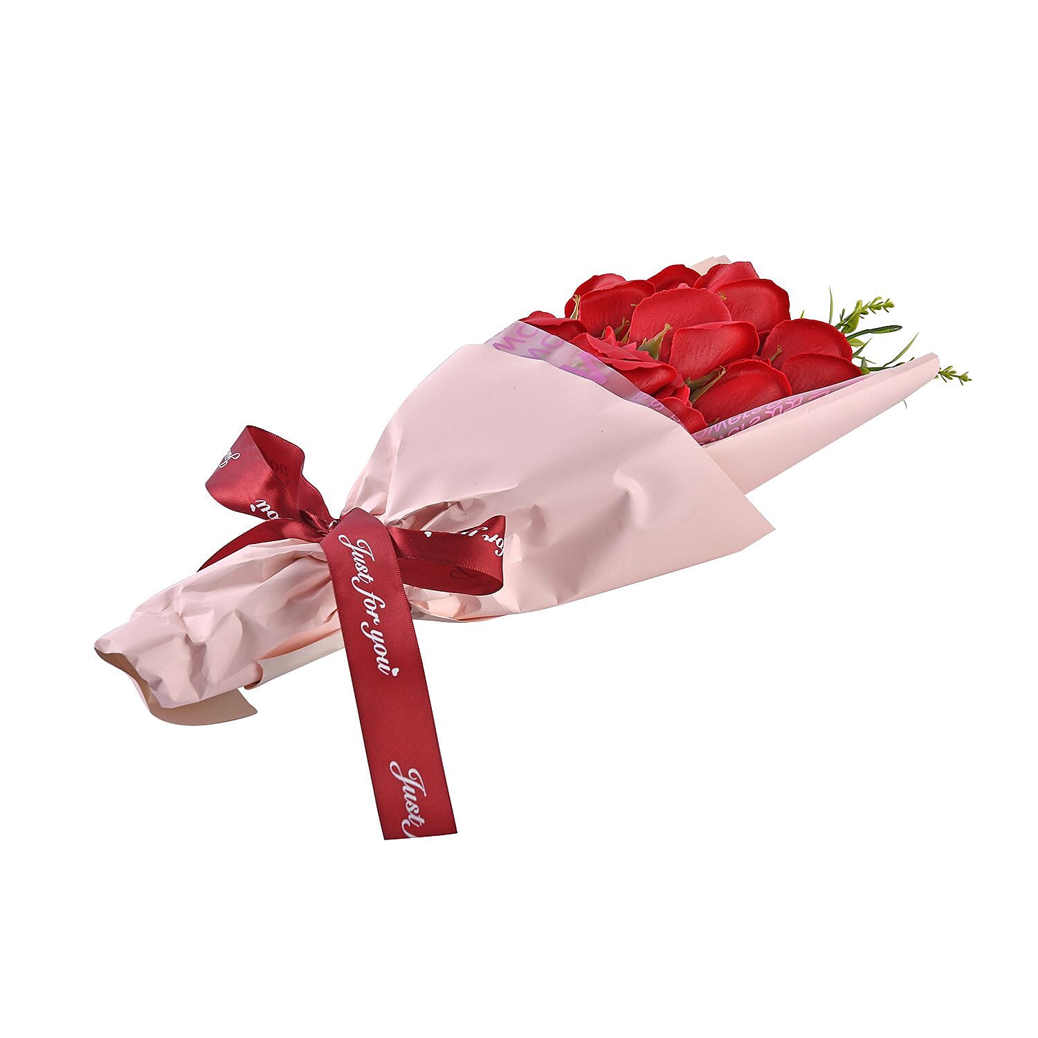 Hand or Bath Soap Flower Bouquet with 12 Flowers and Ring Box (Size 40x13x8 Cm) - Red