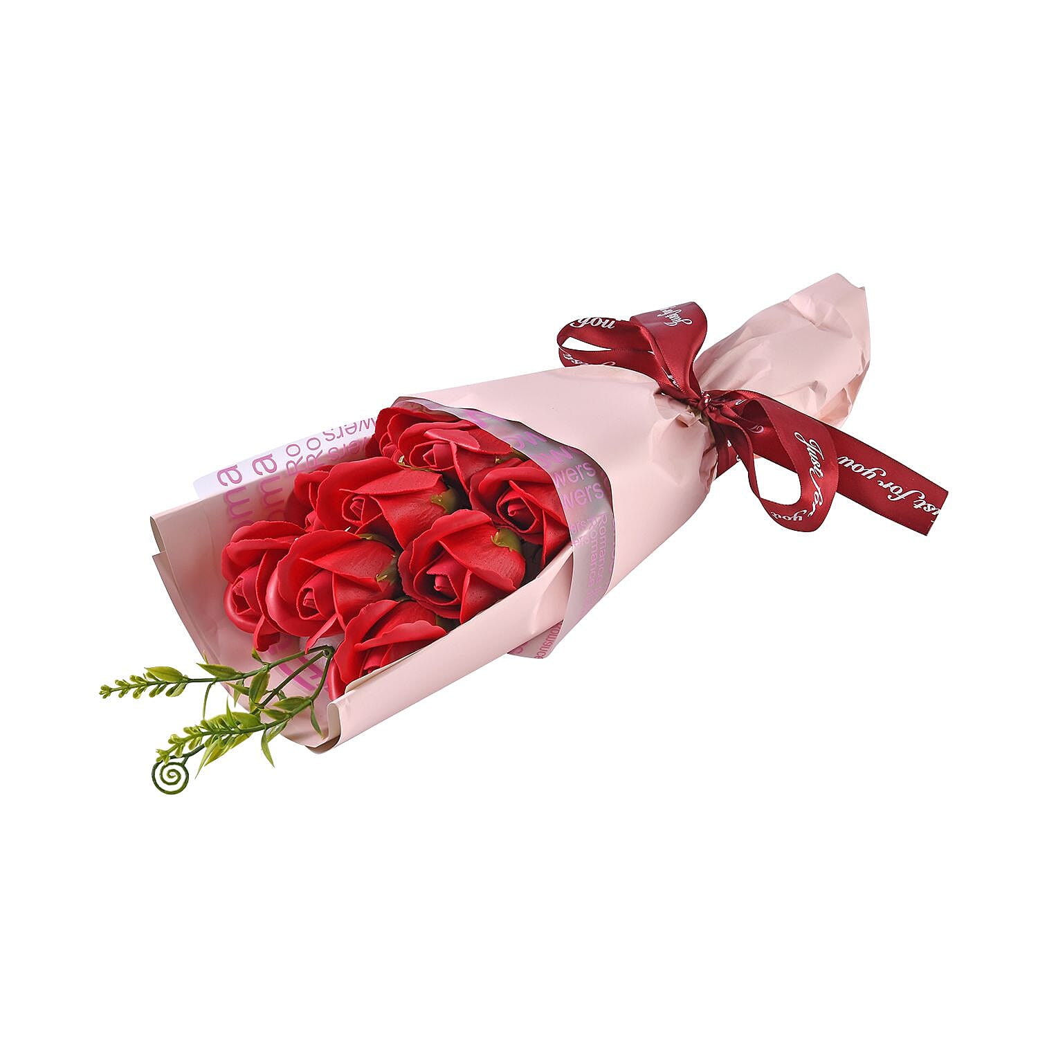 Hand or Bath Soap Flower Bouquet with 12 Flowers and Ring Box (Size 40x13x8 Cm) - Red