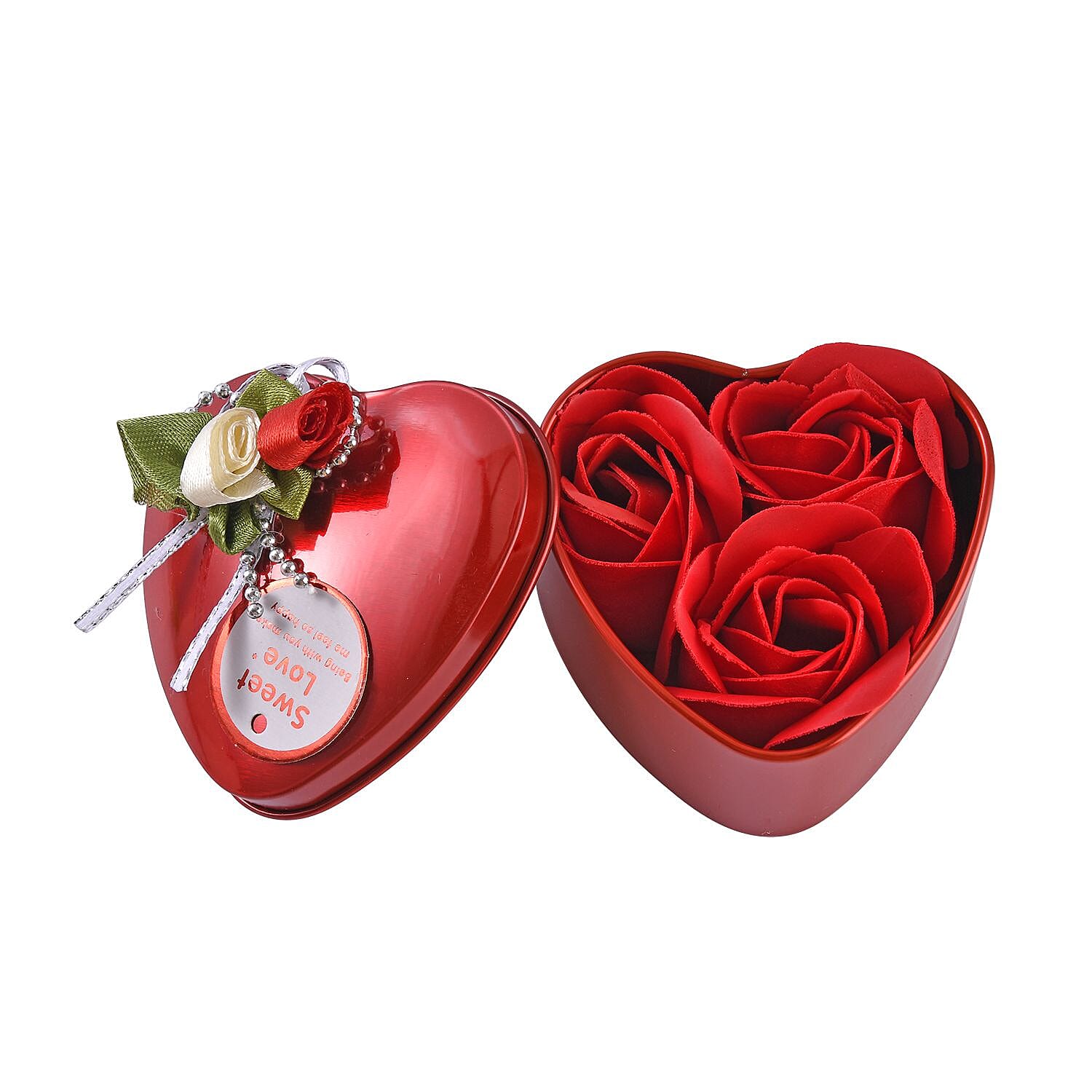 Hand or Bath Soap Flower Bouquet with 12 Flowers and Ring Box (Size 40x13x8 Cm) - Red