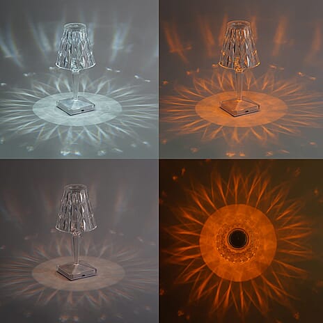 Crystal Effect Touch Lamp with Cone Shade (W 12cm H 26cm)