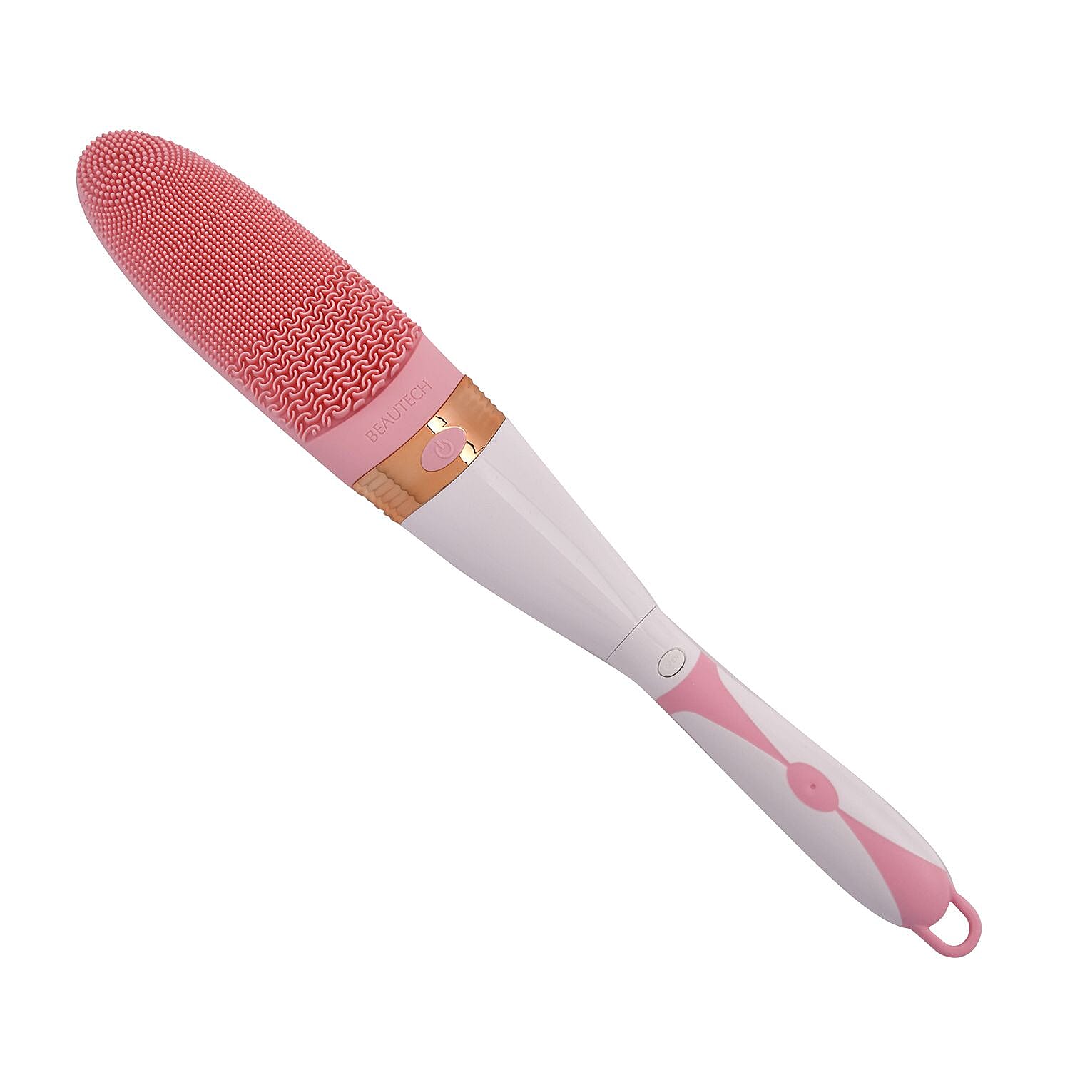 Electric Rotating Vibration Long Handle Silicone Bath Brush (Requires 2AA Batteries,Not Inc.) - Pink