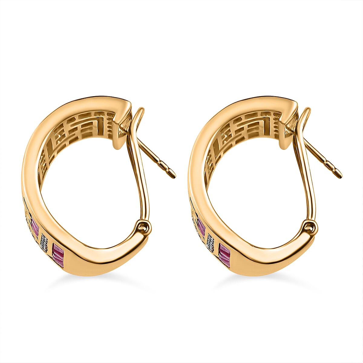 African Ruby and Natural Cambodian Zircon Greek Key Earrings (With French Clasp) in 18K Vermeil Yellow Gold Plated Sterling Silver 13.81 Ct, Silver Wt. 12.80 Gms