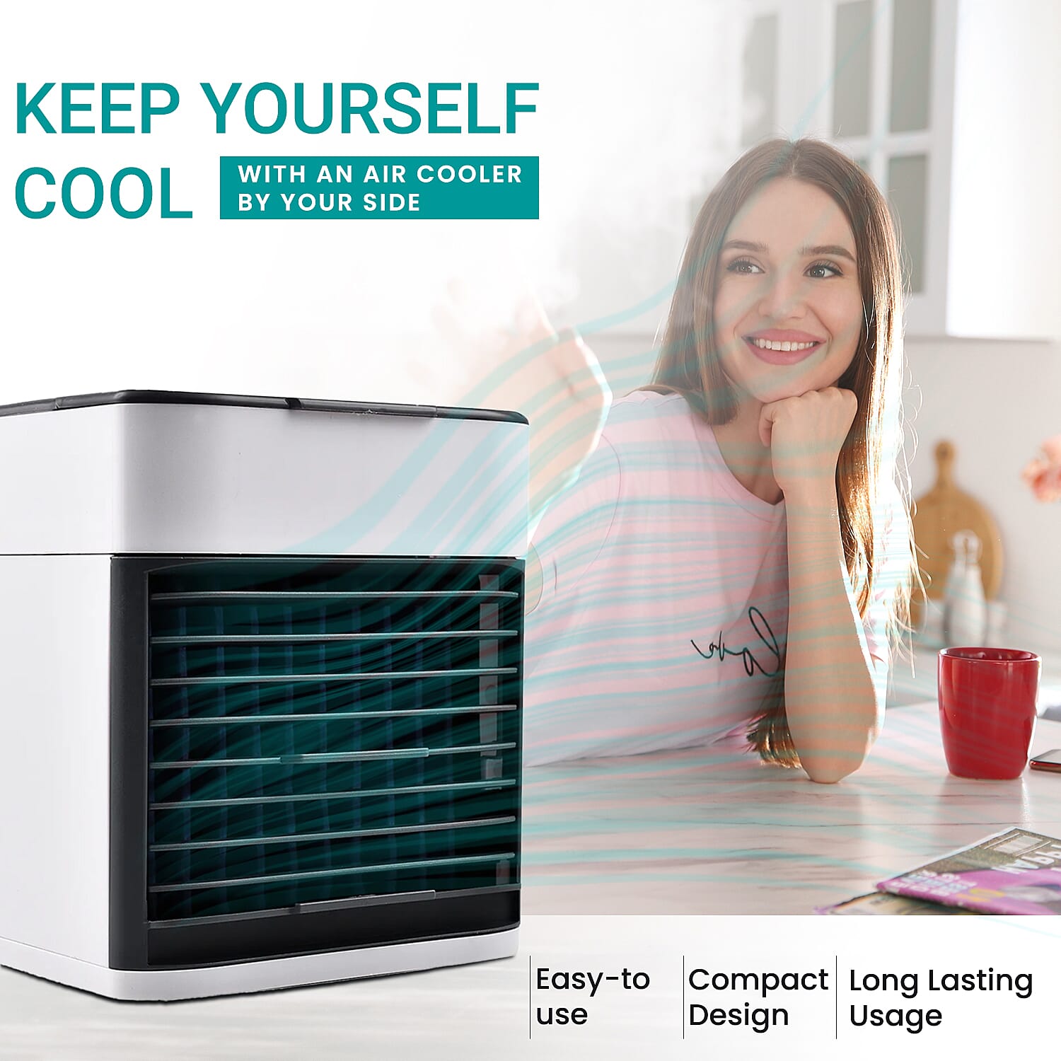 Portable Air Cooler, Humidifier, Air Purifier (Size 17x16 Cm) - White