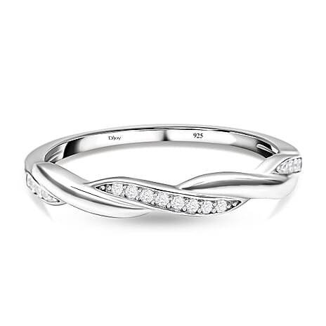 Simulated Diamond Spiral Ring in Rhodium Overlay Sterling Silver