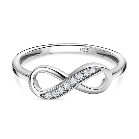 RACHEL GALLEY Simulated Diamond Infinity Ring in Rhodium Overlay Sterling Silver.