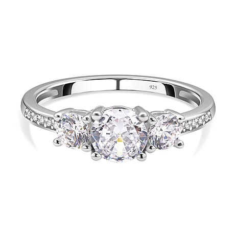Simulated Diamond Ring in Rhodium Overlay Sterling Silver