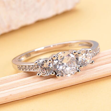 Simulated Diamond Ring in Rhodium Overlay Sterling Silver