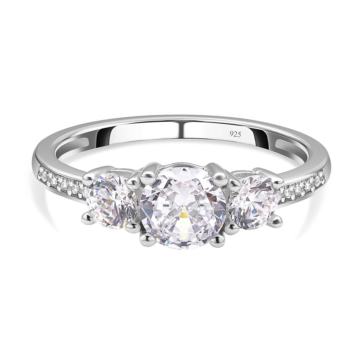 Simulated Diamond Ring in Rhodium Overlay Sterling Silver