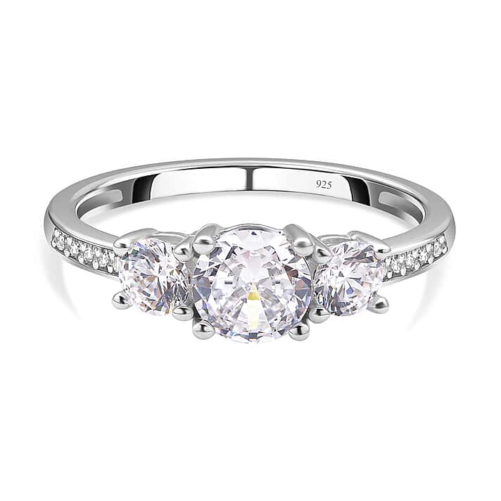 Simulated Diamond Ring in Rhodium Overlay Sterling Silver