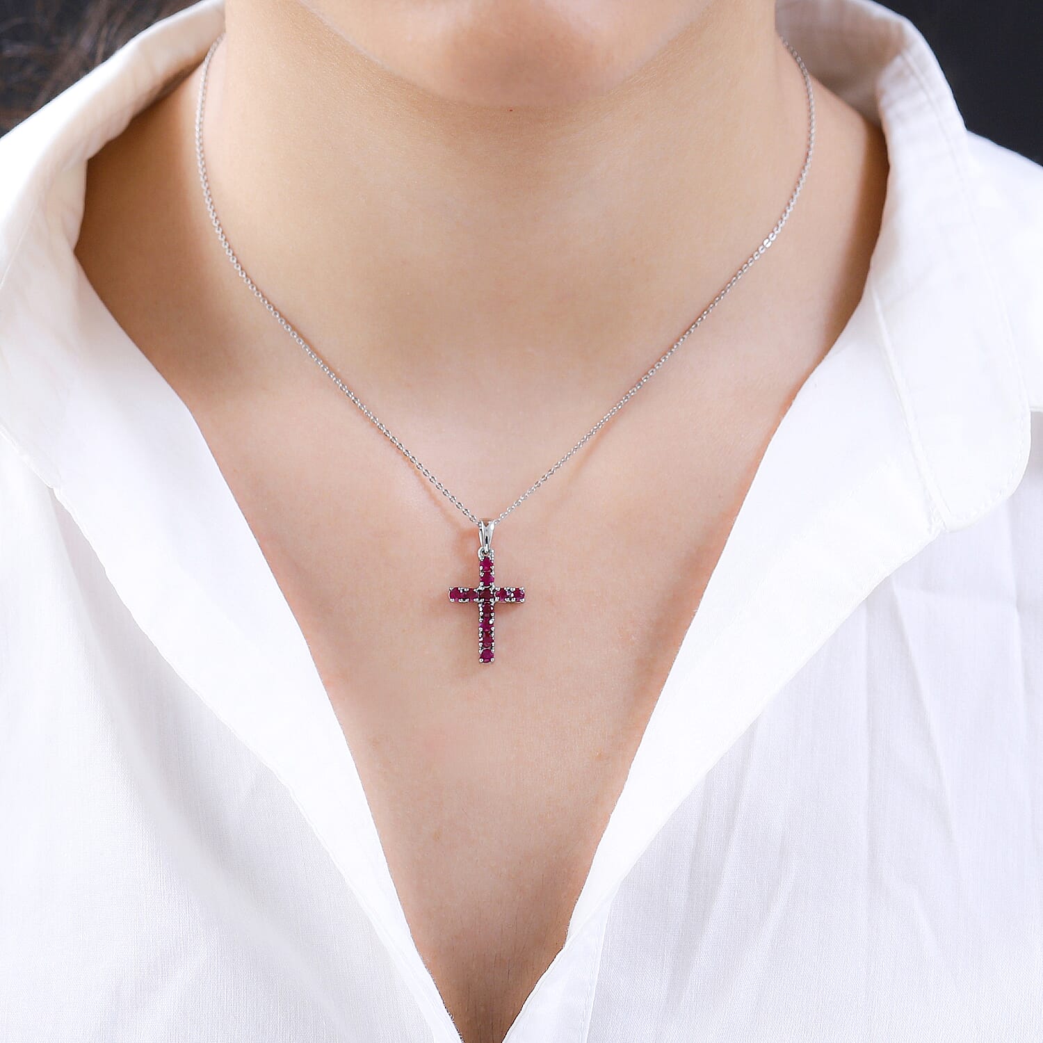 RHAPSODY 950 Platinum AAAA Ruby Cross Pendant 1.03 Ct