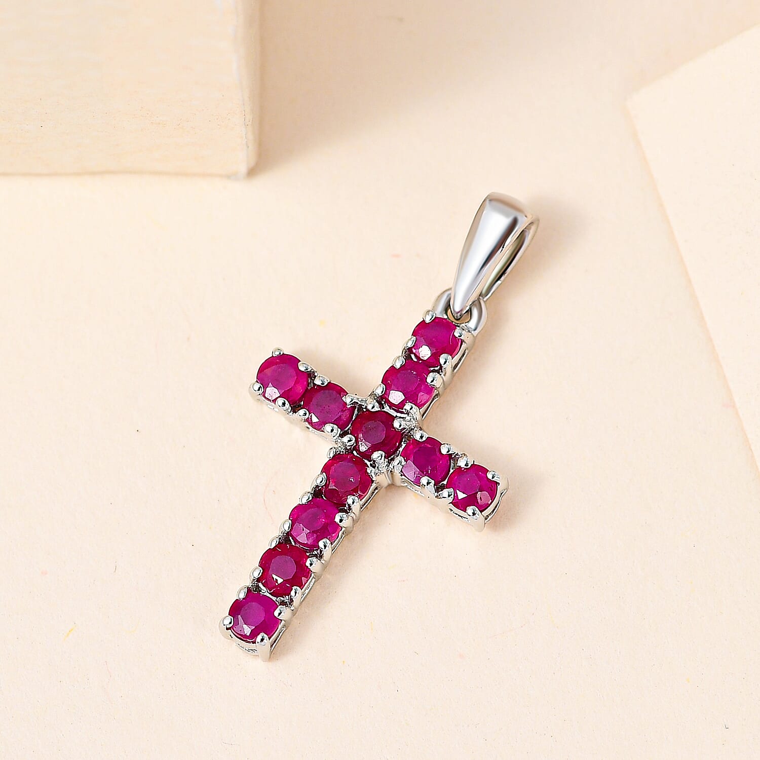 RHAPSODY 950 Platinum AAAA Ruby Cross Pendant 1.03 Ct