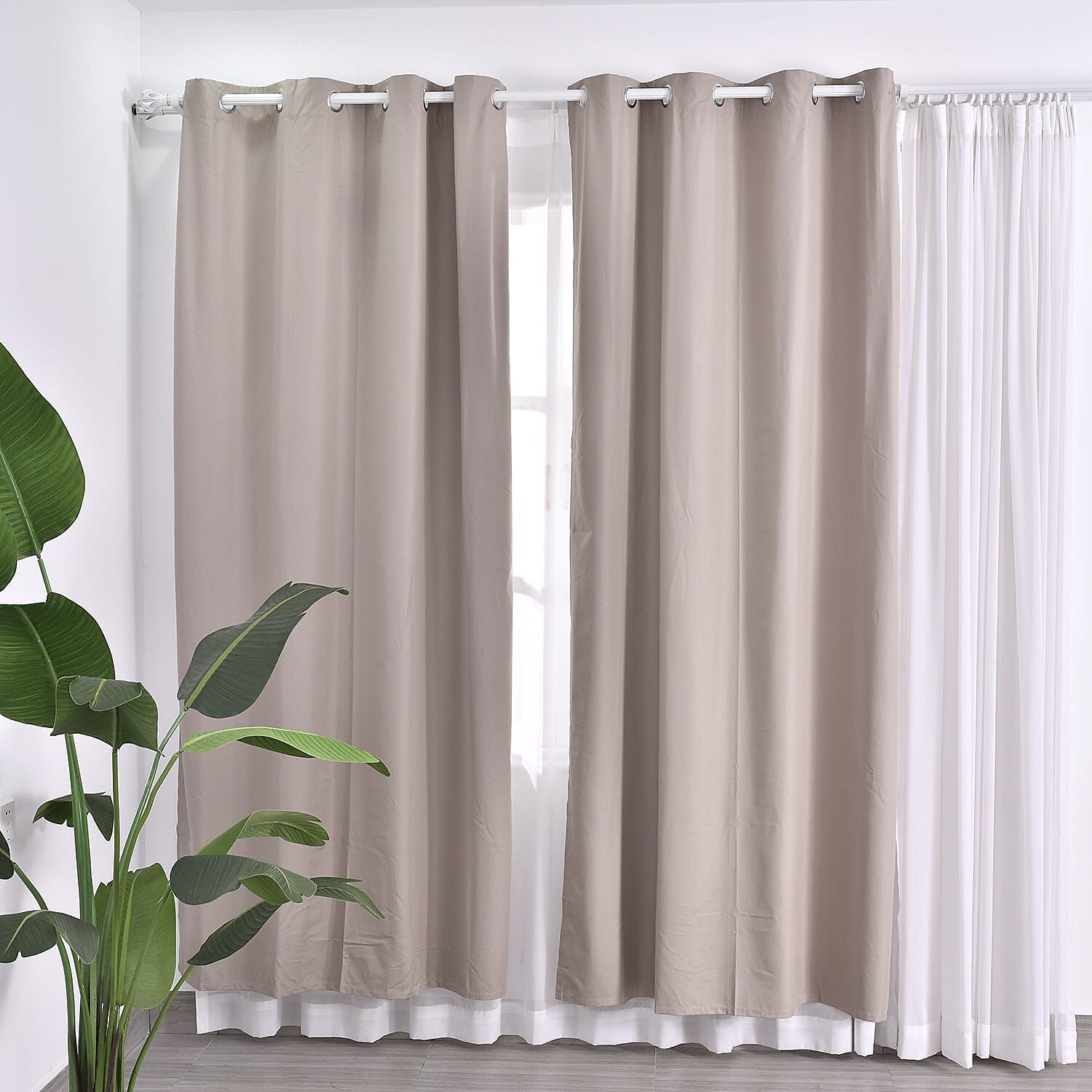 Set of 2 - Homesmart Heat Retaining Thermal, Blackout Curtains with Metal Eyelets (Size 240x132 Cm) - Camel