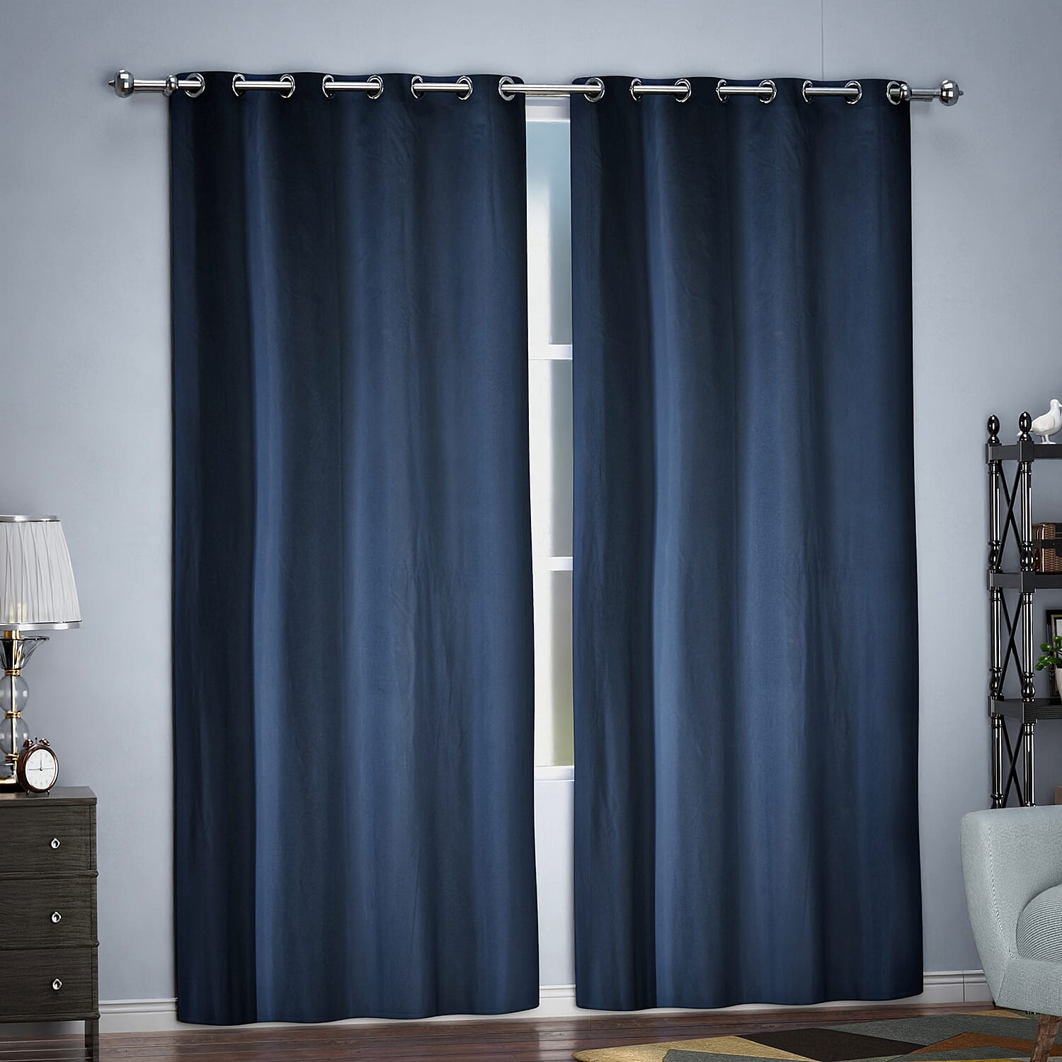 Set of 2 - Homesmart Heat Retaining Thermal, Blackout Curtains with Metal Eyelets (Size 240x132 Cm)  - Navy