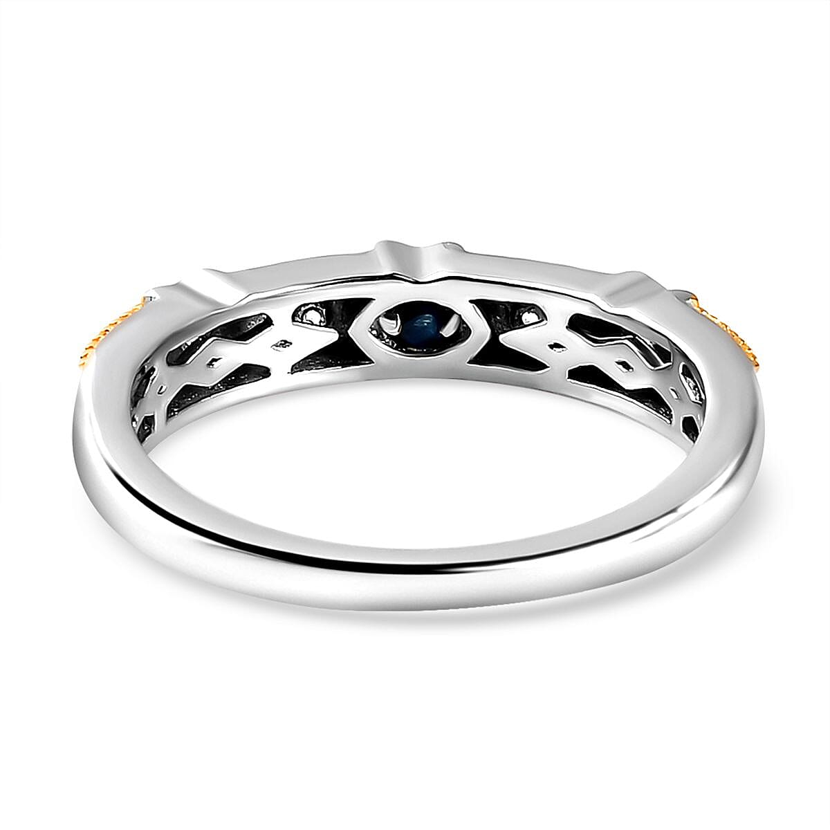 GP Celestial Dream Collection - Blue Topaz and Natural Cambodian Zircon Band Ring in Platinum Overlay and 18K Vermeil Plated Sterling Silver