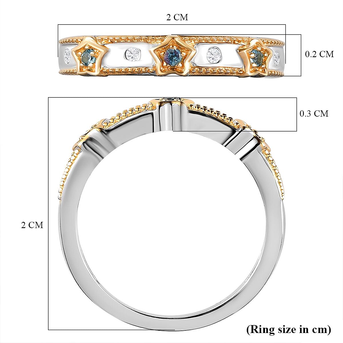 GP Celestial Dream Collection - Blue Topaz and Natural Cambodian Zircon Band Ring in Platinum Overlay and 18K Vermeil Plated Sterling Silver