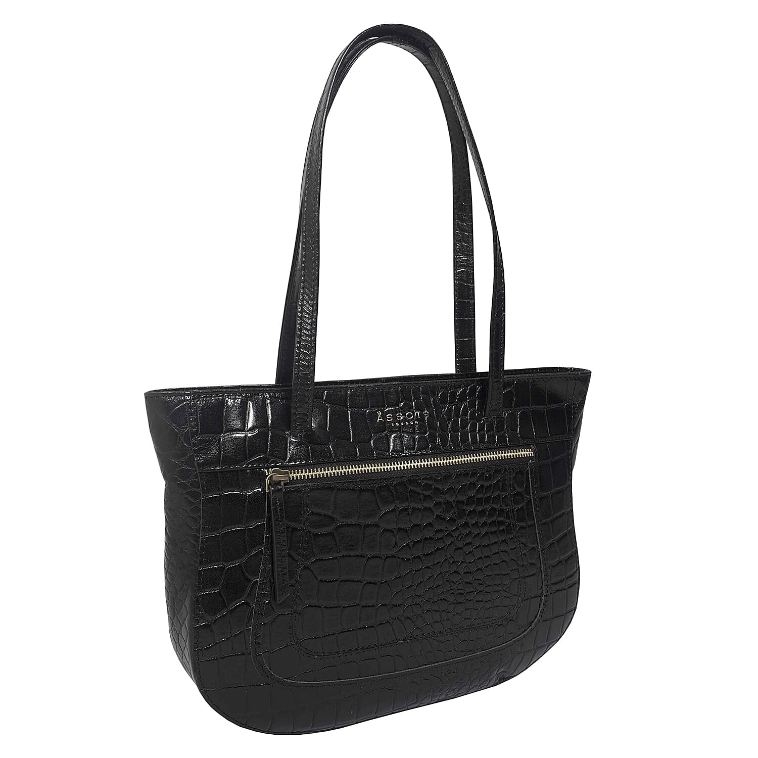Assots London Julia Genuine Leather Tote Bag  - Black