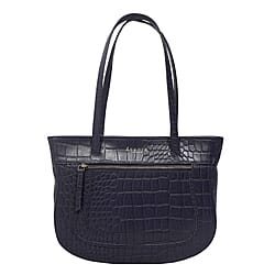 Genuine Leather Tote Bag - Blue