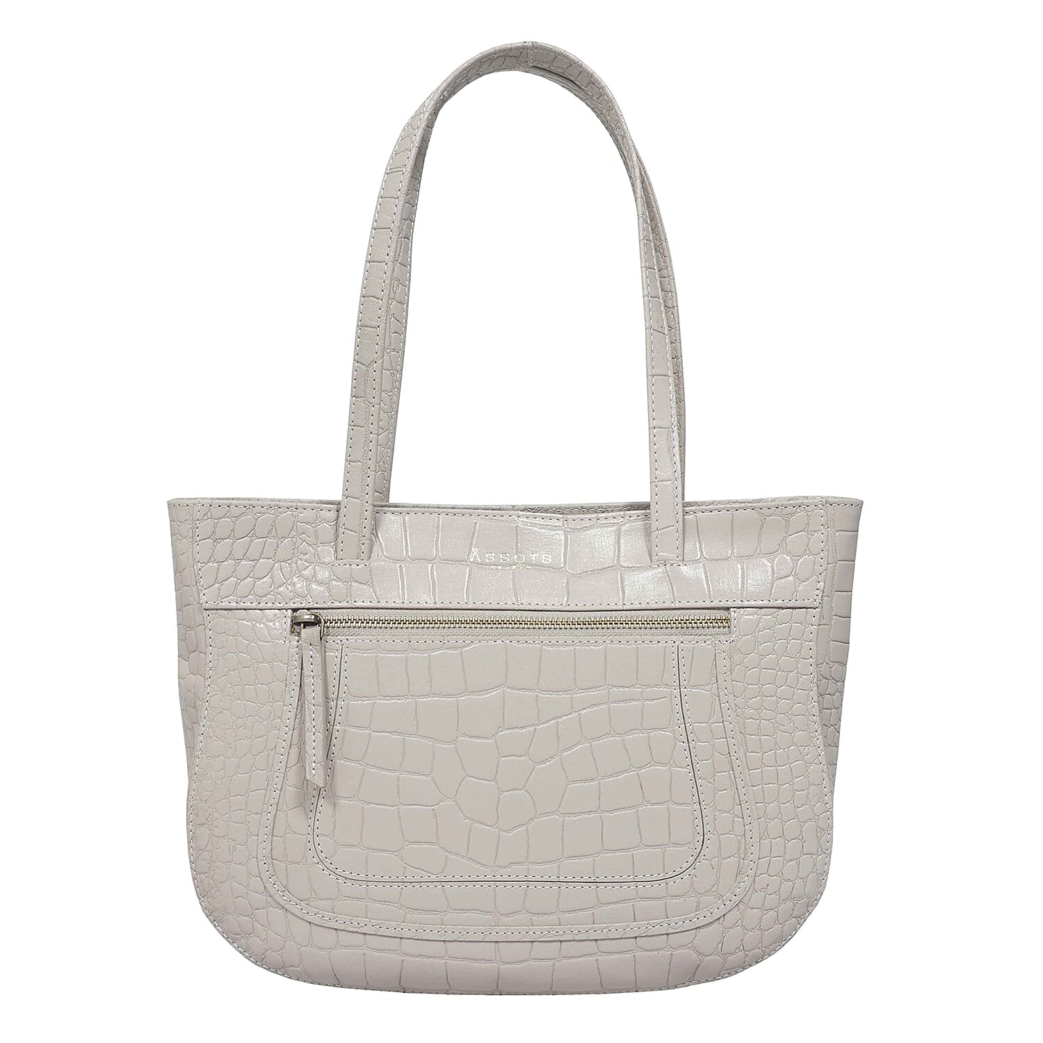 Assots London Julia Genuine Leather Tote Bag (Size 35x24x6 Cm) - Ice Grey