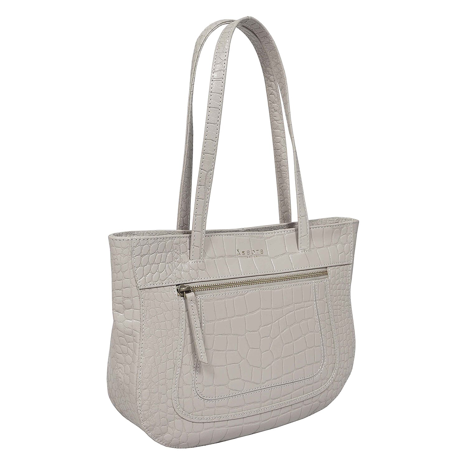 Assots London Julia Genuine Leather Tote Bag (Size 35x24x6 Cm) - Ice Grey