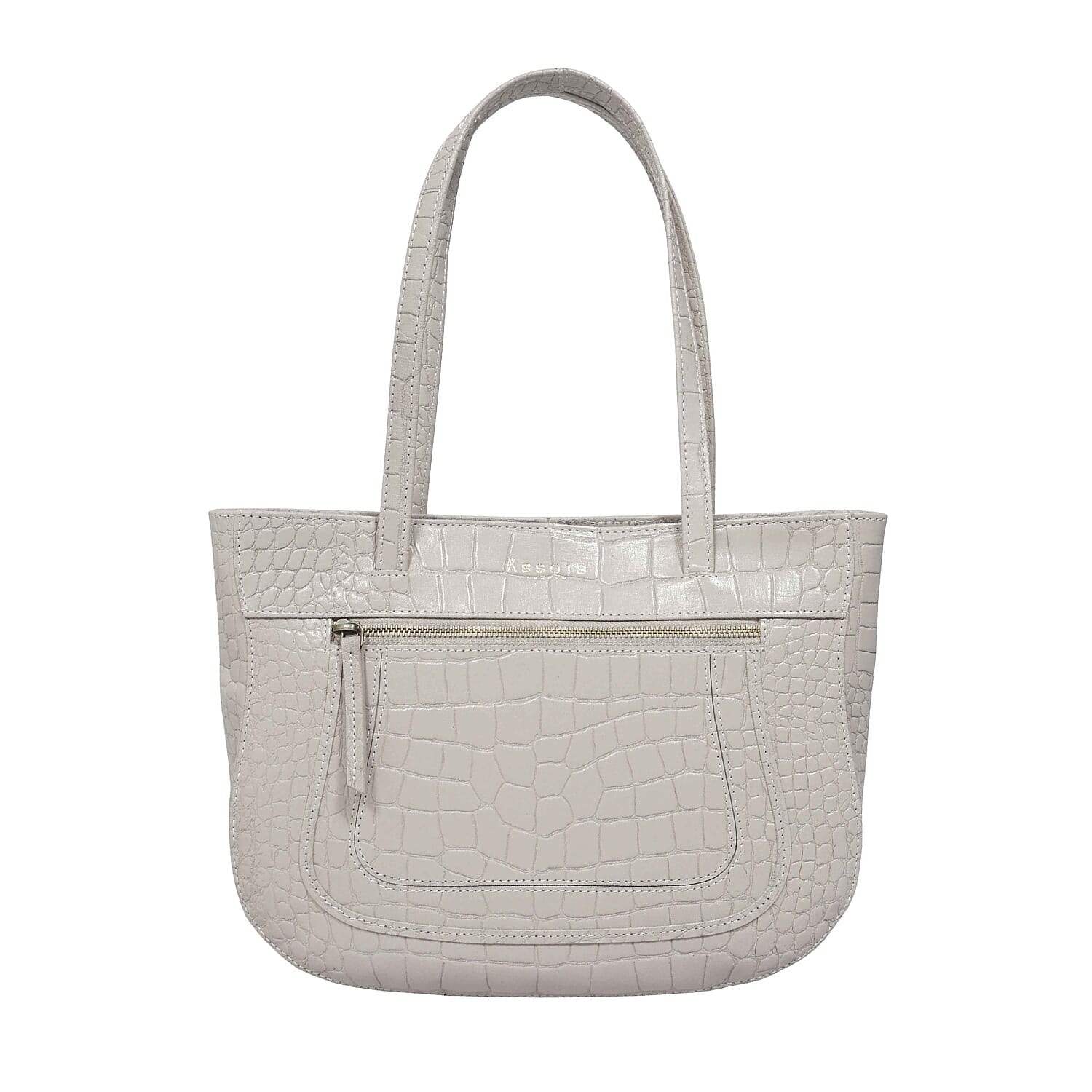 Assots London Julia Genuine Leather Tote Bag (Size 35x24x6 Cm) - Ice Grey