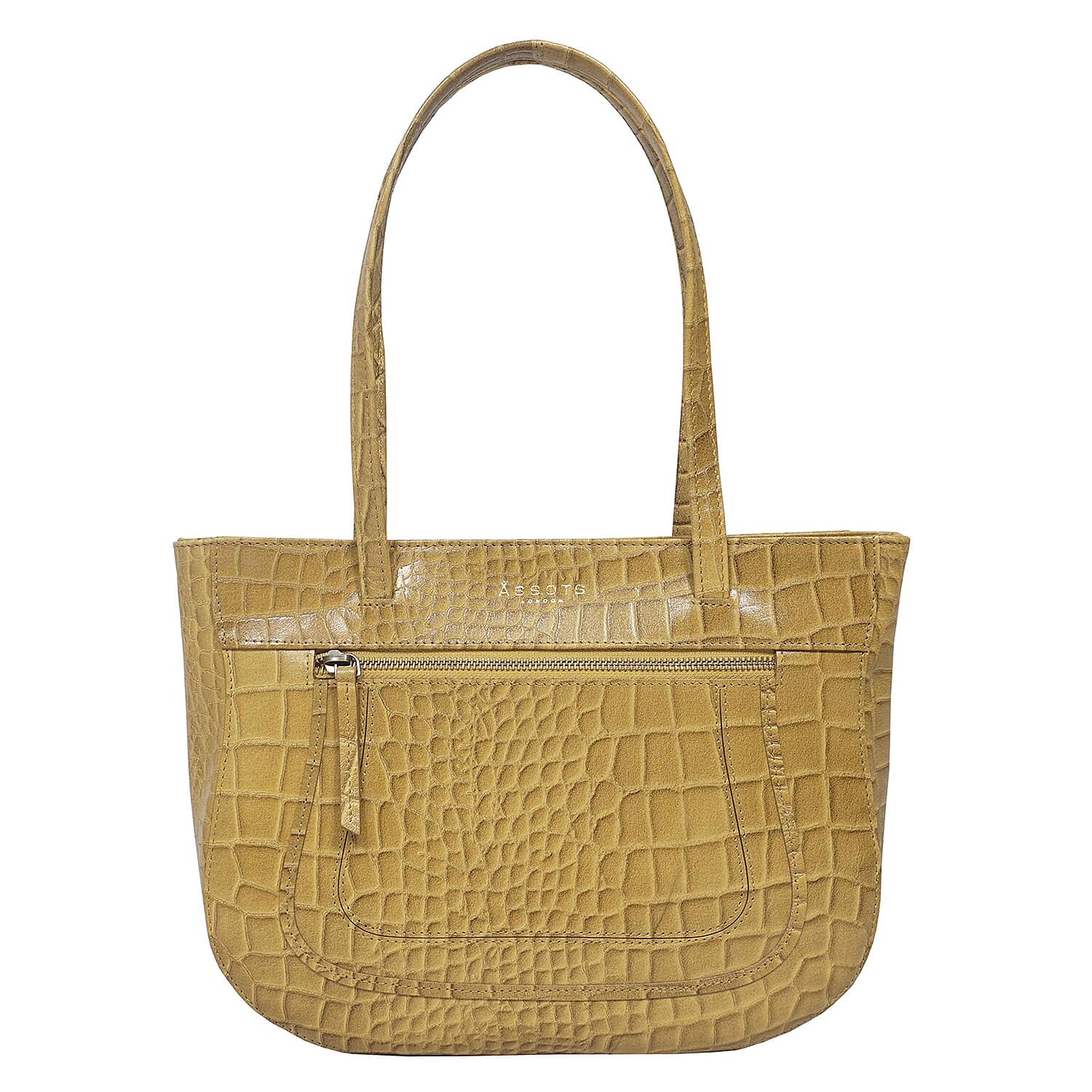 Assots London Julia Genuine Leather Tote Bag - Mustard