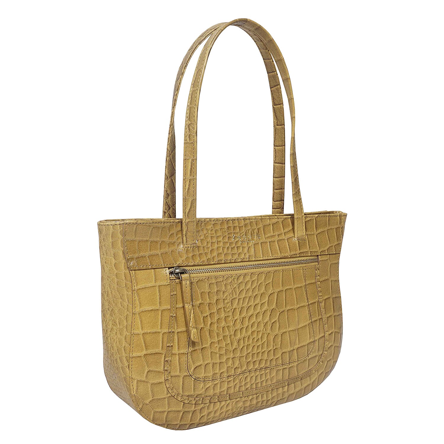 Assots London Julia Genuine Leather Tote Bag - Mustard