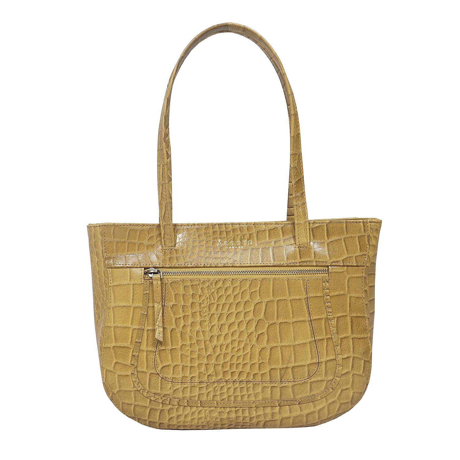 Assots London Julia Genuine Leather Tote Bag - Mustard