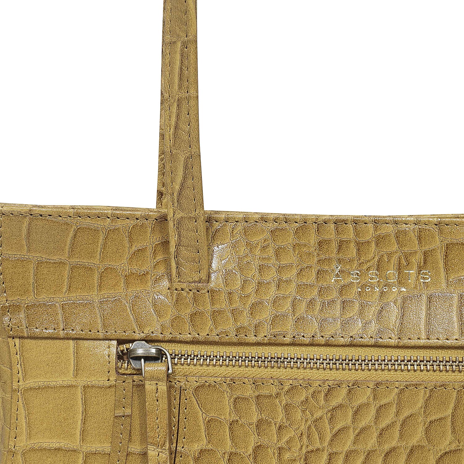 Assots London Julia Genuine Leather Tote Bag - Mustard