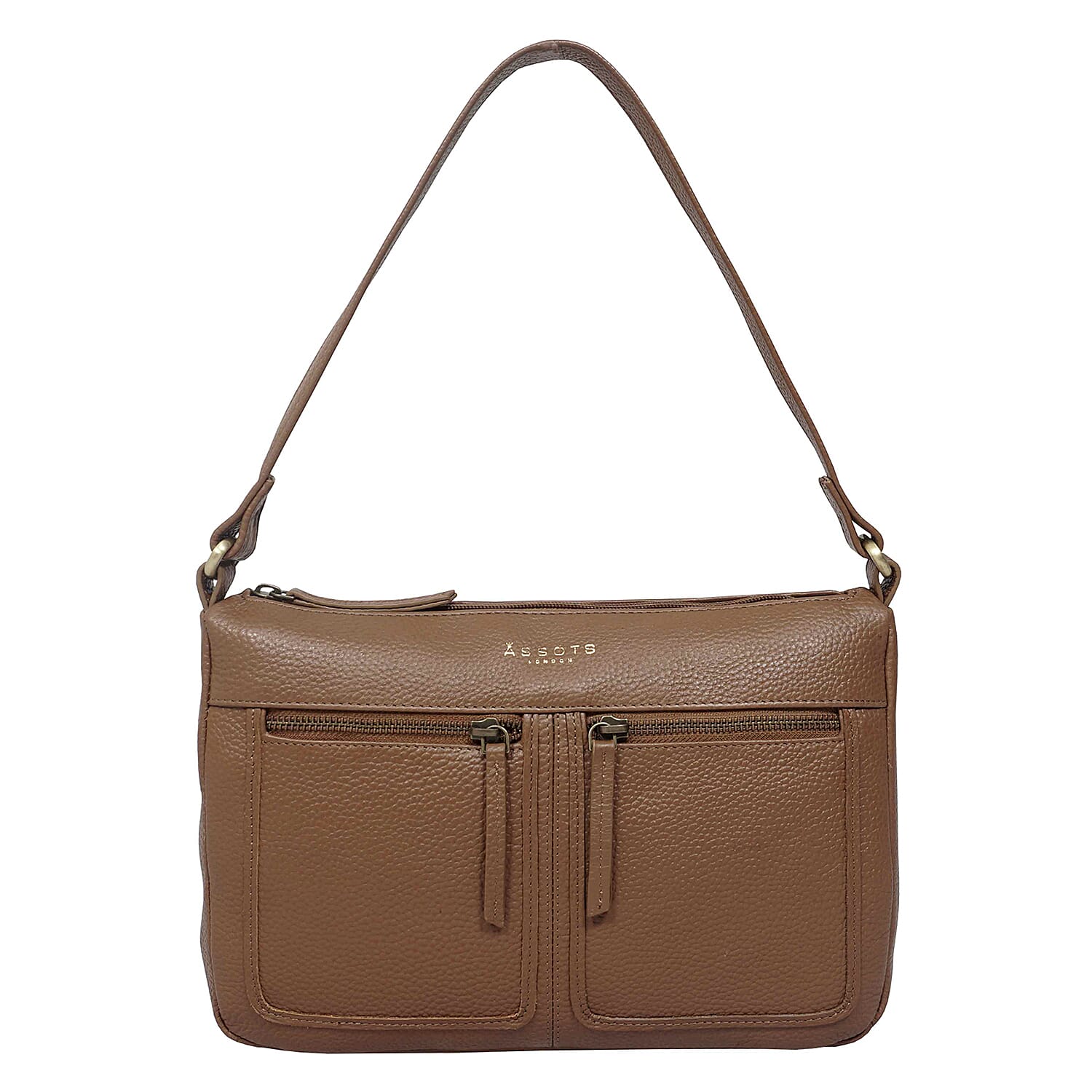 Assots London - Genuine Leather Mardi Tan Pebble Grain Tote Bag