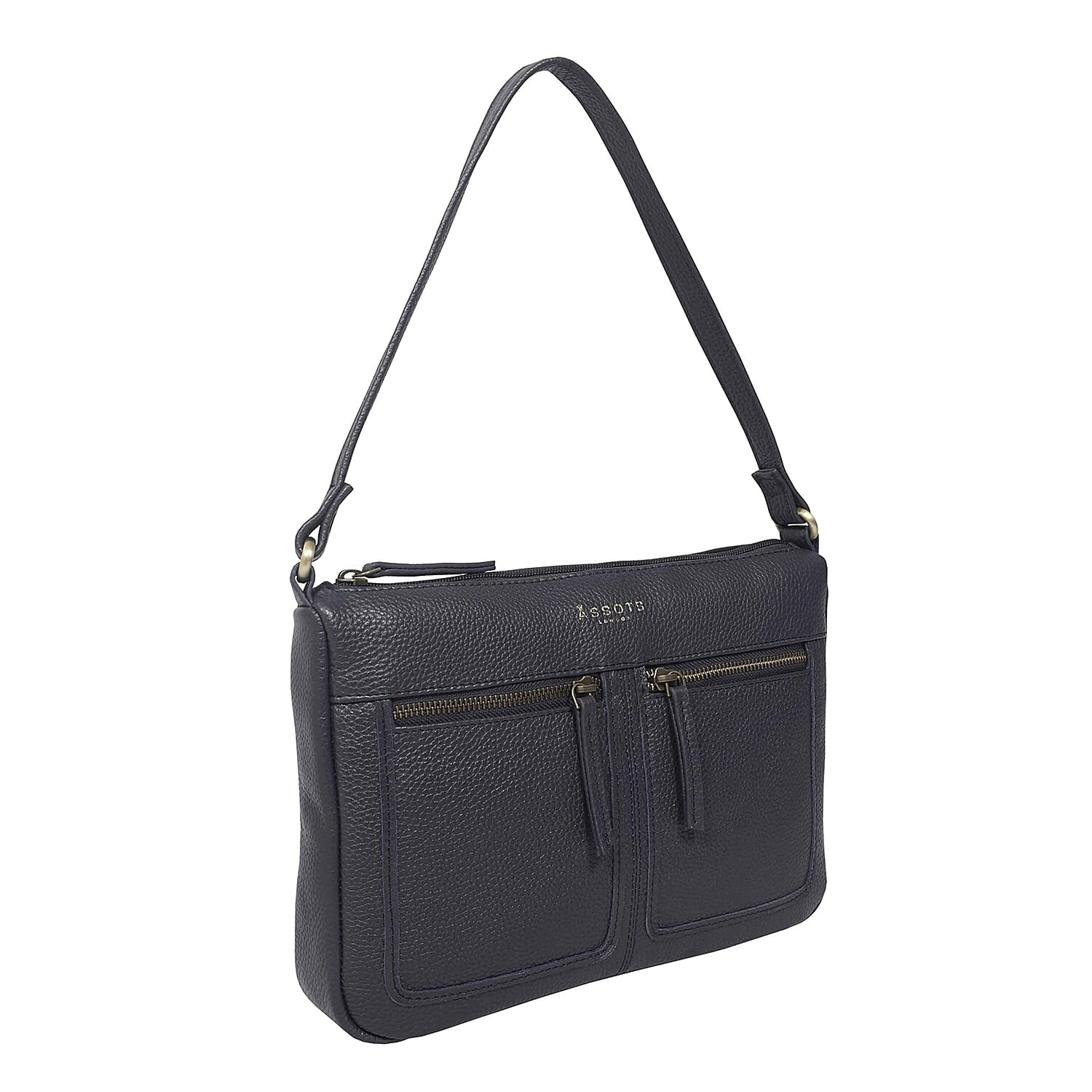 Assots London - Genuine Leather Mardi Blue Pebble Grain Tote Bag