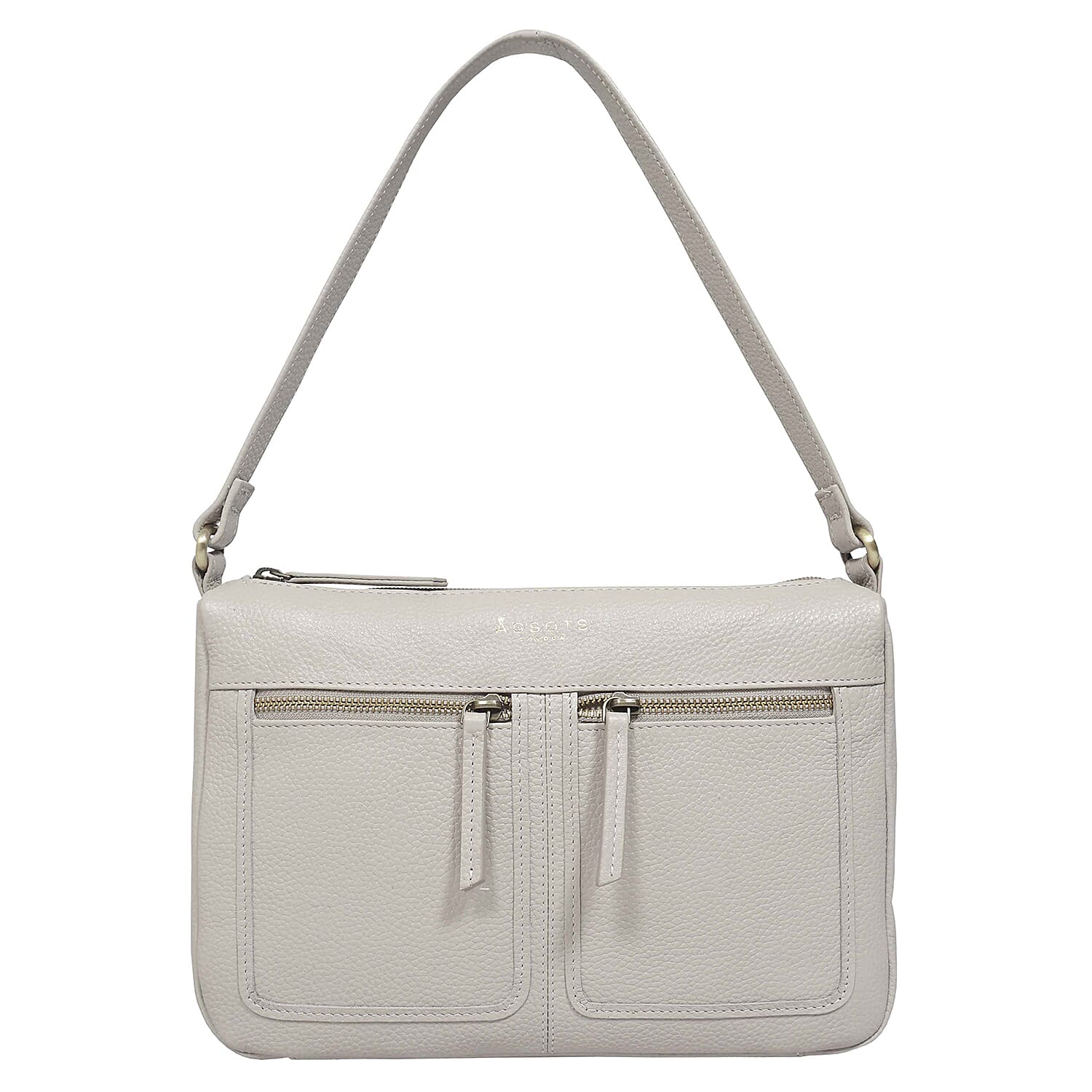 Assots London - Genuine Leather Mardi Ice Grey Pebble Grain Tote Bag