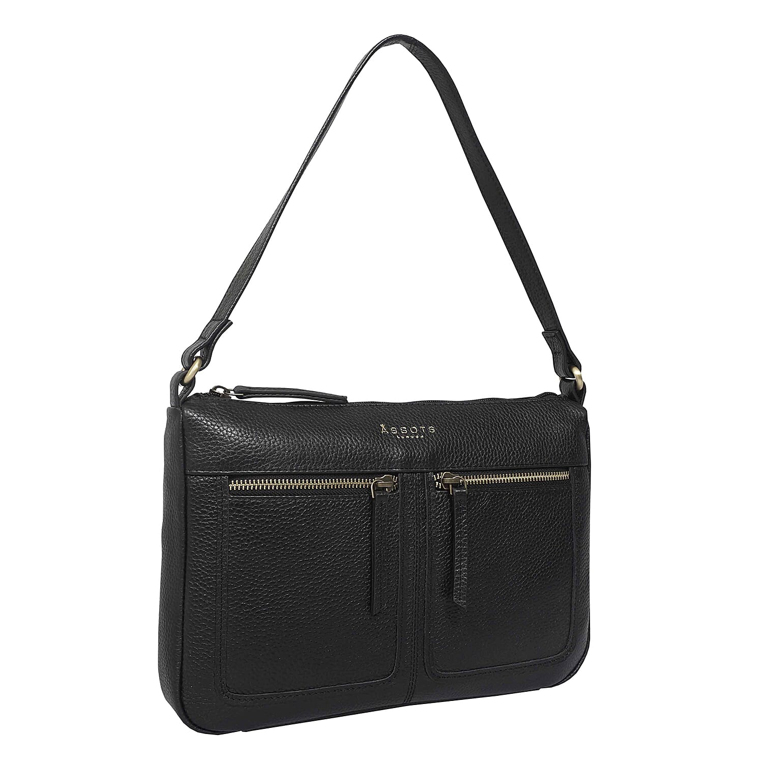 Assots London -Genuine Leather Mardi Black Pebble Grain Tote Bag